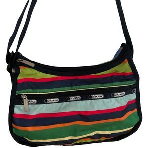 LeSportsac Classic Hobo Purse Crossbody Shoulder Bag Green Blue Red Striped